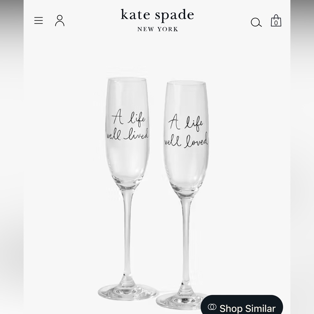 kate spade A Charmed Life Toasting Flutes with Black Script New in box